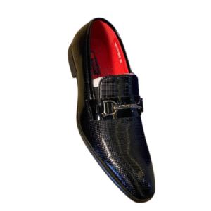 The Textured Patent Loafer (Black with Metal Bit)